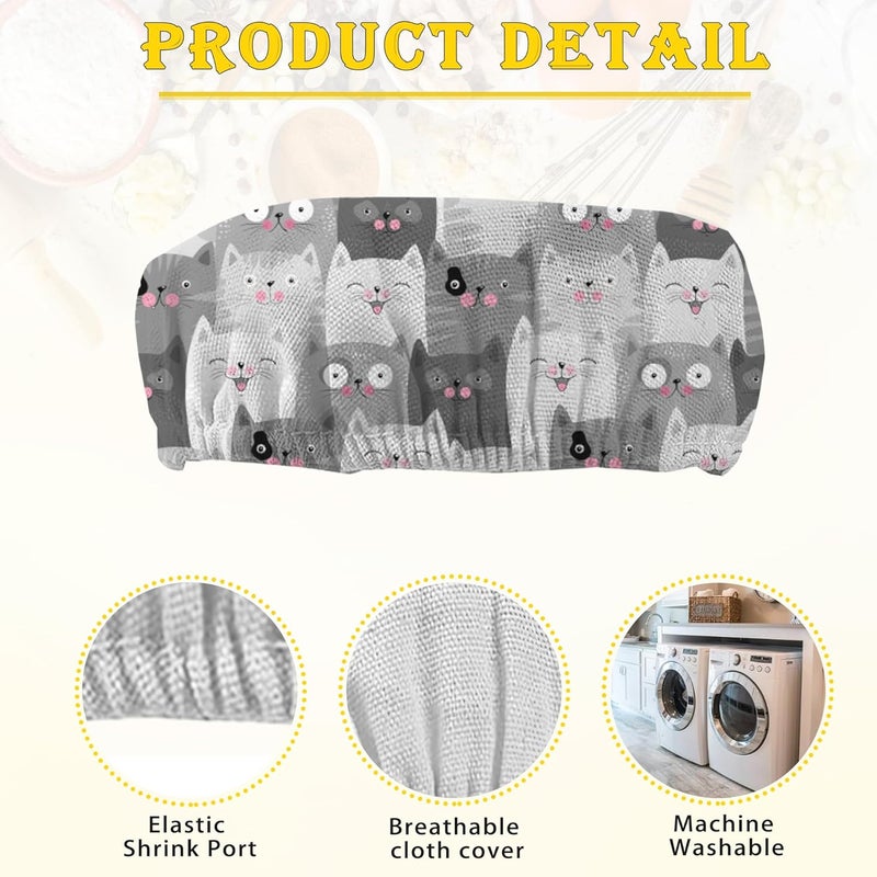 IGPPDO Grey Cute Cat Sourdough Starter Jar Cloth Covers, 5 Pack Kit Stretchy Cloth Bowl Lids Fits Jar Mouth Ranging 3"- 4" Inches - Image 4